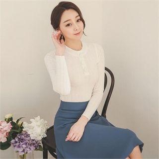 Button-front Rib-knit Top