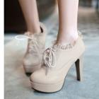 Lace Panel Platform Chunky-heel Ankle Boots