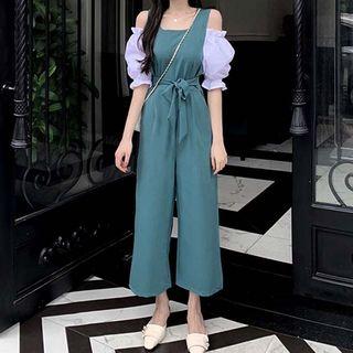 Elbow-sleeve Cold Shoulder Wide-leg Jumpsuit