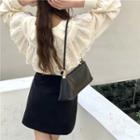 Long-sleeve Lace Blouse / Plain Mini Skirt