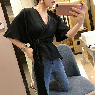 Side Tie Short-sleeve Chiffon Top