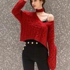 Cold Shoulder Sweater Red - One Size