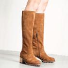 Stack Heel Faux Suede Tall Boots