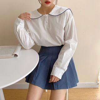 Long-sleeve Plain Sailor Collared Blouse