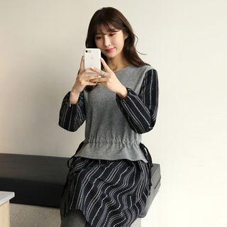 Knit-panel Striped Dress
