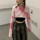 Long-sleeve Tie Dye Cropped T-shirt / Camisole Top