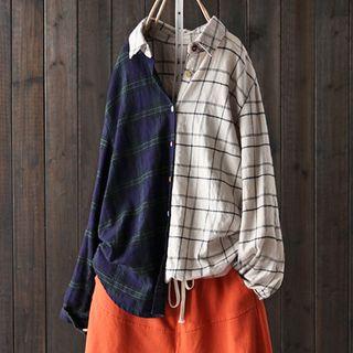 Contrast Panel Plaid Shirt