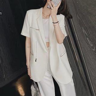 Set: Short-sleeve Zipped Blazer + Dress Pants