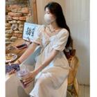 Puff-sleeve Chiffon Midi A-line Dress