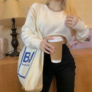 Plain Round-neck Cropped Sweater