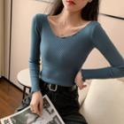 Round-neck Knitted Skinny Long-sleeve Top