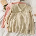 Ruffle-trim Cable-knit Loose Shirt