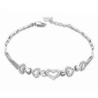 14k Italian White Gold Hearts In Polished Finished And Diamond Cut Segment Bracelet (6.5), Women Jewelry In Gift Box