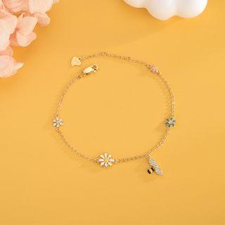 925 Sterling Silver Flower & Bee Bracelet