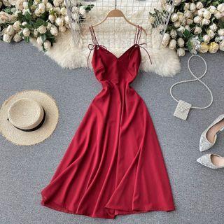 Strappy V-neck Midi A-line Dress