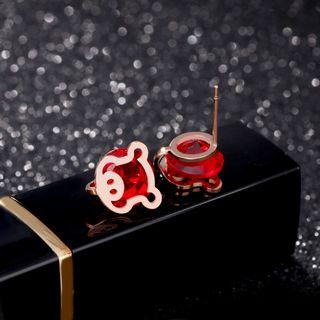 Pig Ear Stud Pig - Gold & Red - One Size