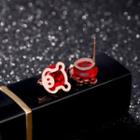 Pig Ear Stud Pig - Gold & Red - One Size