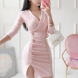 Shawl-collar Plaid Bodycon Dress