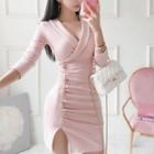 Shawl-collar Plaid Bodycon Dress