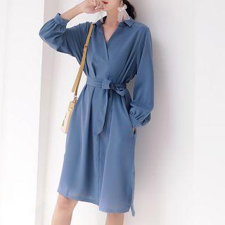 Balloon-sleeve A-line Shirtdress