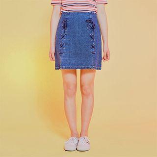 Lace-up Denim Mini Skirt