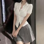 Short-sleeve Plain Shirt / Pleated Skirt
