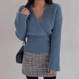Tube-hem Wrap Rib-knit Top