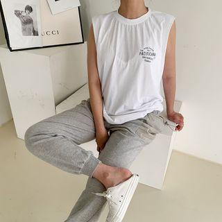 Letter Print Sleeveless Top White - One Size