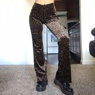 Leopard Print Boot-cut Velour Pants
