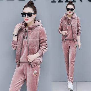 Set: Lettering Hoodie + Padded Vest + Sweatpants