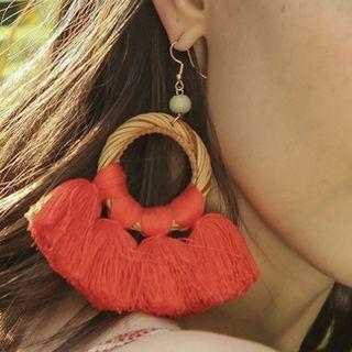 Rattan Hoop Tassel Fringed Earring