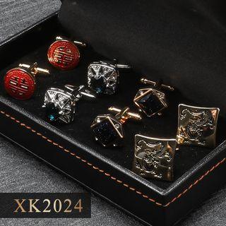 4 Pair Set: Alloy Cufflinks (various Designs) Xk2024 - 4 Pair - Silver & Gold - One Size