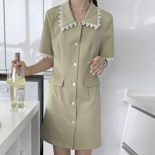 Short-sleeve Lace Trim Shirt Dress