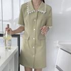 Short-sleeve Lace Trim Shirt Dress