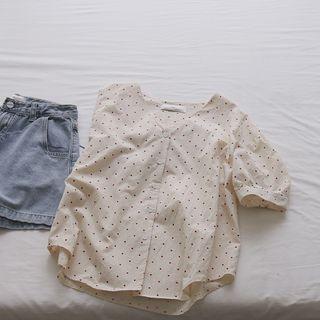 Dotted V-neck Shirt Almond - One Size