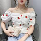 Puff-sleeve Strawberry Embroidered Blouse