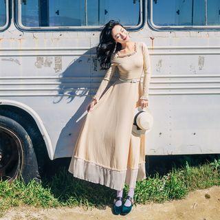 Long-sleeve Square Neck A-line Maxi Knit Dress