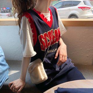 V Neck Vest Dress Dark Blue - One Size