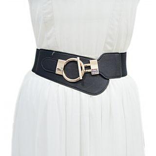 Hoop Buckled Faux Leather Elastic Belt