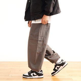 Plain Drawstring Cuff Wide Leg Pants