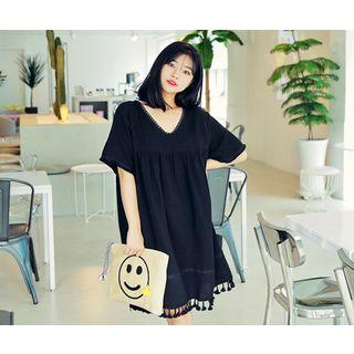 V-neck Perforated-trim Dress