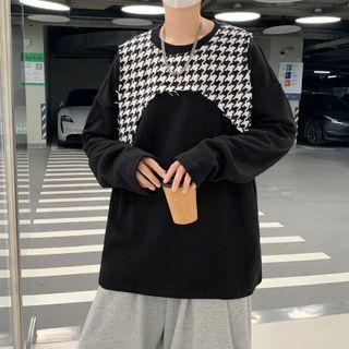 Mock Two-piece Houndstooth Panel Sweatshirt