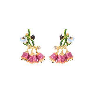 Fashion Sweet Plated Gold Enamel Lily Of The Valley Tassel Cubic Zirconia Earrings Golden - One Size