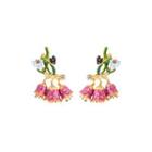 Fashion Sweet Plated Gold Enamel Lily Of The Valley Tassel Cubic Zirconia Earrings Golden - One Size