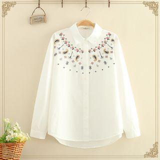 Paisley Embroidered Long-sleeve Shirt As Shown In Figure - One Size