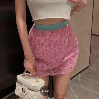 A-line Lace Skirt Skirt - Pink - One Size