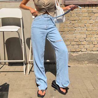 Slashed Wide-leg Jeans With Belt