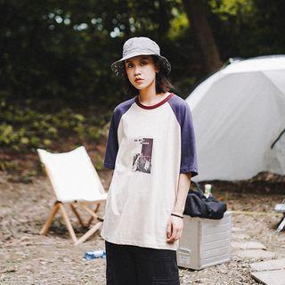 Couple Matching Elbow-sleeve Printed Raglan T-shirt