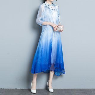 Gradient Elbow-sleeve Hanfu Midi Dress