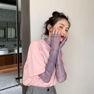 Long-sleeve Lettering Mesh Top / Elbow-sleeve T-shirt